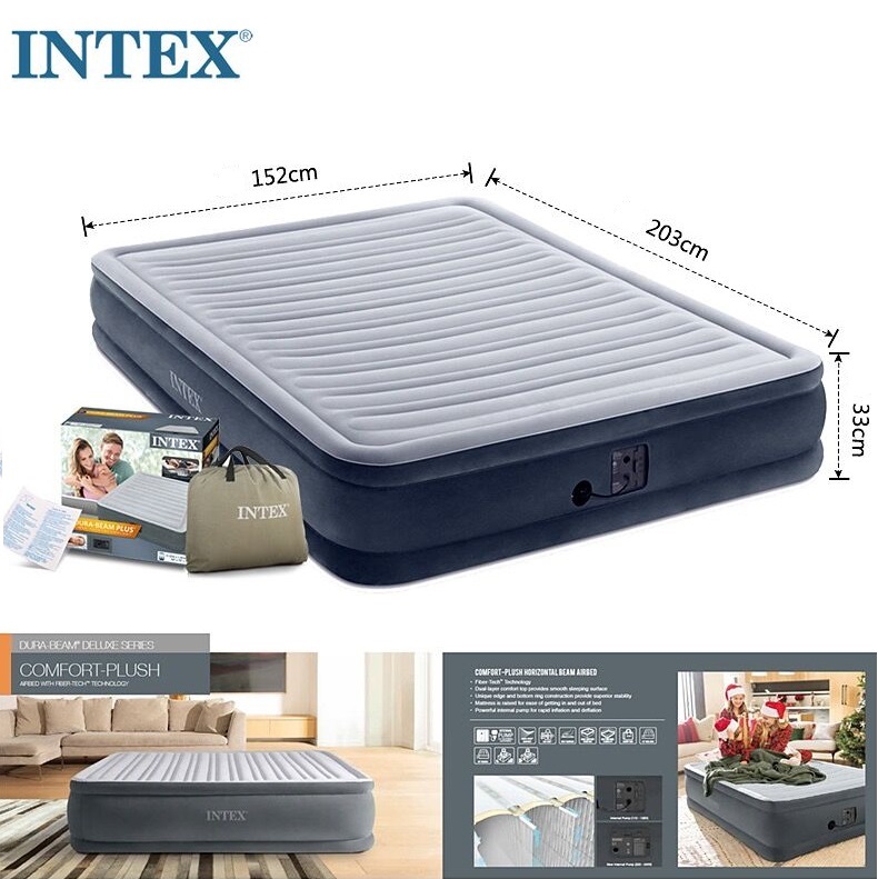 Intex Airbed Inflatable Mattress with Built-in Pump Soft Durable Portable Folding Air Bed Queen Size