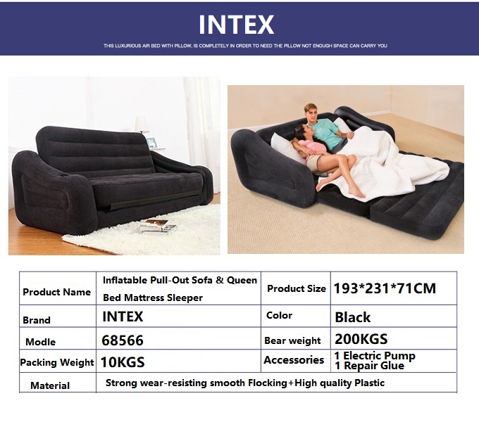 Intex Pull-out Sofa Inflatable Airbed Mattress Seat 2 Seater Durable Folding Air Bed With Pump Queen