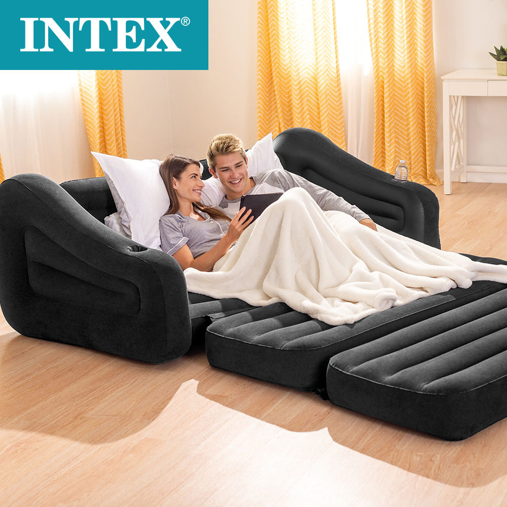 Intex Pull-out Sofa Inflatable Airbed Mattress Seat 2 Seater Durable Folding Air Bed With Pump Queen