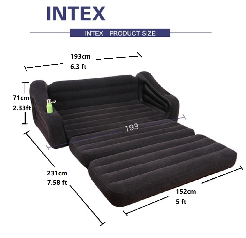 Intex Pull-out Sofa Inflatable Airbed Mattress Seat 2 Seater Durable Folding Air Bed With Pump Queen