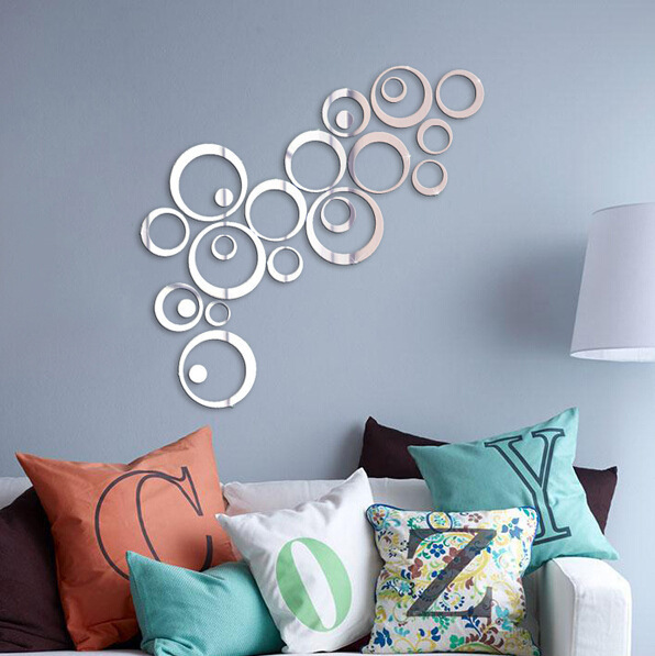 24pcs/Set Wall Decor 3D DIY Sticker Ring Circles Mirror Home Decoration For Living Room Christmas