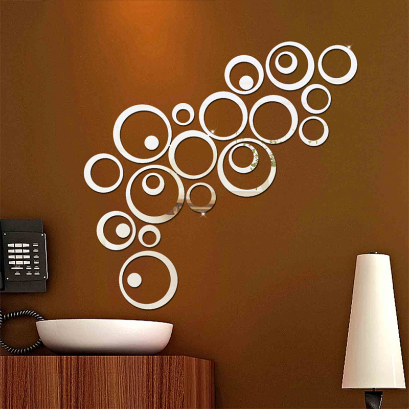 24pcs/Set Wall Decor 3D DIY Sticker Ring Circles Mirror Home Decoration For Living Room Christmas