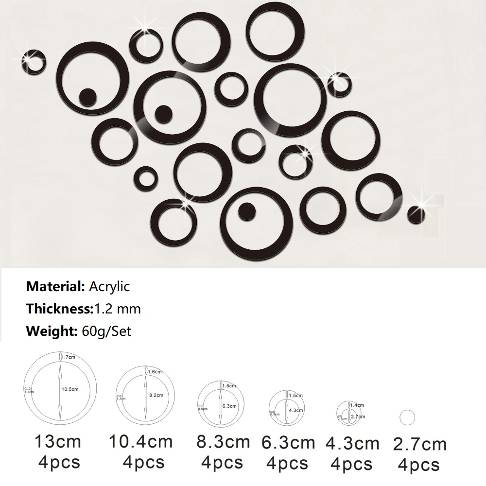 24pcs/Set Wall Decor 3D DIY Sticker Ring Circles Mirror Home Decoration For Living Room Christmas