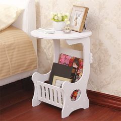 Coffee Table Night Stand Side End Table Beside Sofa For Bedroom White Stools with Storage Shelf Easy Assemble Table For Living Room White 36*47CM