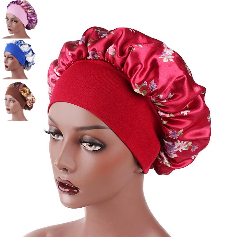 Satin Headscarf Hat Sleeping Bonnet Women Curly Hair Wrap Silk Cap Fashion Head Scarf Headwear Night Sleep Hat Adjust Head Cover Hat For Curly Springy Hair Styling Accessories Soft Elastic Band