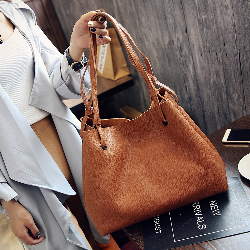 2Pcs/Set Large Size Women Handbag Lady PU Leather Shoulder Bag Ladies Handbags Sling Bags Hand Bags For Ladies Casual Soft Gift Big