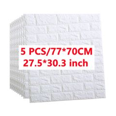 5Pcs Self Adhesive Foam Wallpaper DIY 3D Wall Panel Living Room Brick Stickers Bedroom Kids Room Brick Papers Home Wall Decor White 5Pcs / 70*77CM (27.5*30.3inch)