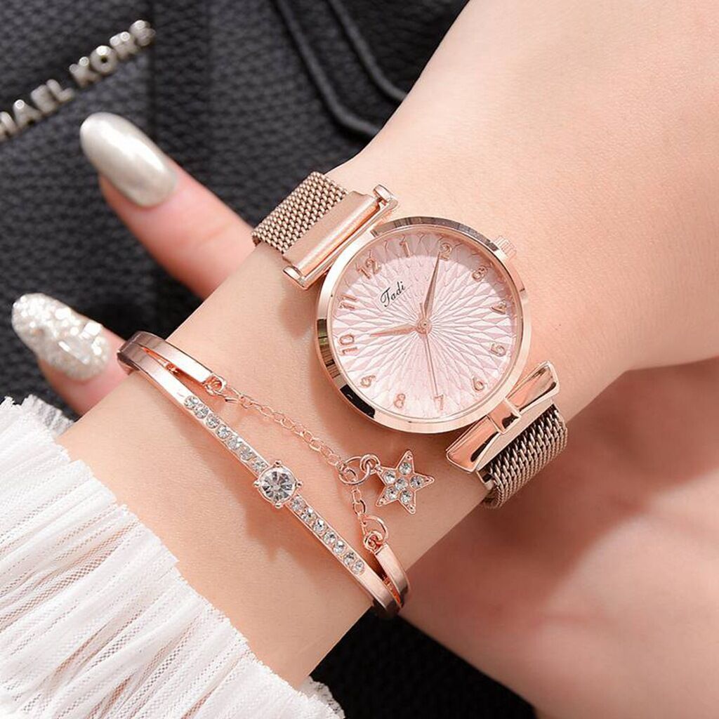 Luxury Women Quartz Watches Bracelet Set For Ladies Lady Watch Wristwatches Female Watches Wrist Watch Fashion Iced Watches Valentine's Day Gift