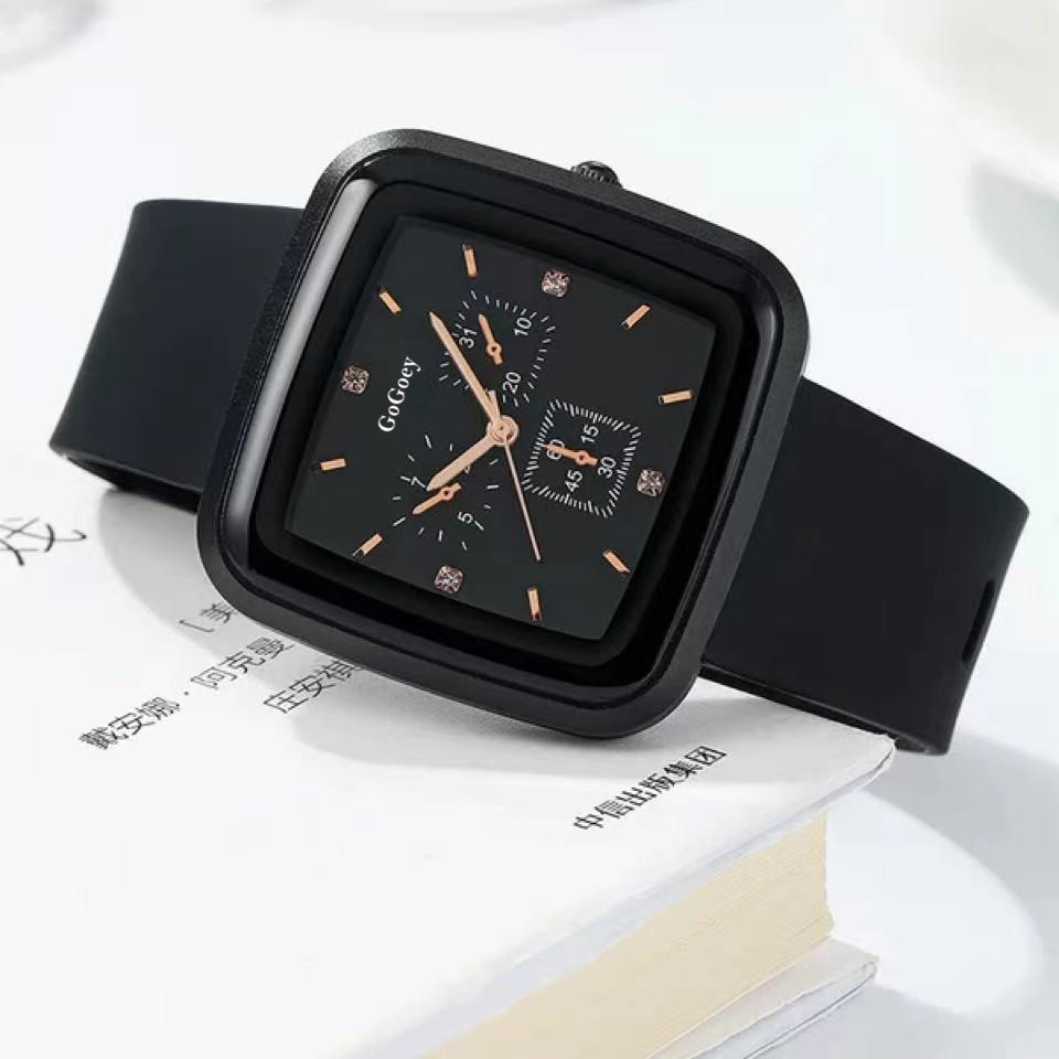 Luxury Quartz Women Watch Rubber Straps Lady Watch Stainless Steel Good Luxury Wristwatch Waterproof Wrist Watch Black Square Female Watches Valentines Christmas Gift Fashion Luxury Business Sport