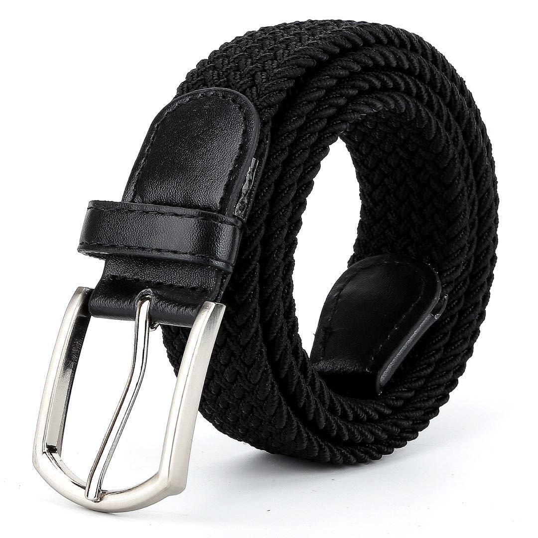 Men's Belt Woven Elastic Belt Casual Braided Waist Belt Outdoor Sports Men Belt Universal Women Belt Light Comfortable Multifunctional Climbing Work Jeans Suit Pants Trousers Braid Roller Belts Black Elastic（110cm Length)