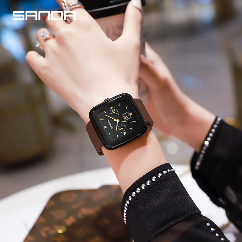 Luxury Quartz Women Watch Rubber Straps Lady Watch Stainless Steel Good Luxury Wristwatch Waterproof Wrist Watch Black Square Female Watches Valentines Christmas Gift Fashion Luxury Business Sport