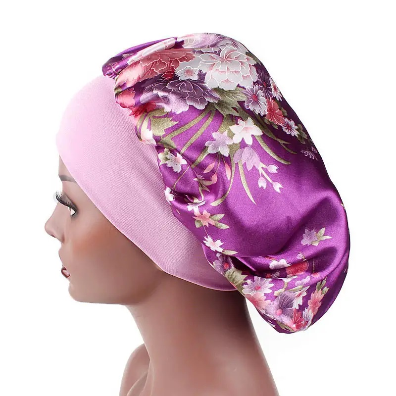 Satin Headscarf Hat Sleeping Bonnet Women Curly Hair Wrap Silk Cap Fashion Head Scarf Headwear Night Sleep Hat Adjust Head Cover Hat For Curly Springy Hair Styling Accessories Soft Elastic Band