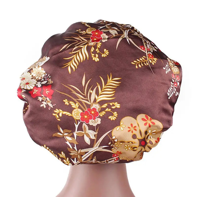 Satin Headscarf Hat Sleeping Bonnet Women Curly Hair Wrap Silk Cap Fashion Head Scarf Headwear Night Sleep Hat Adjust Head Cover Hat For Curly Springy Hair Styling Accessories Soft Elastic Band