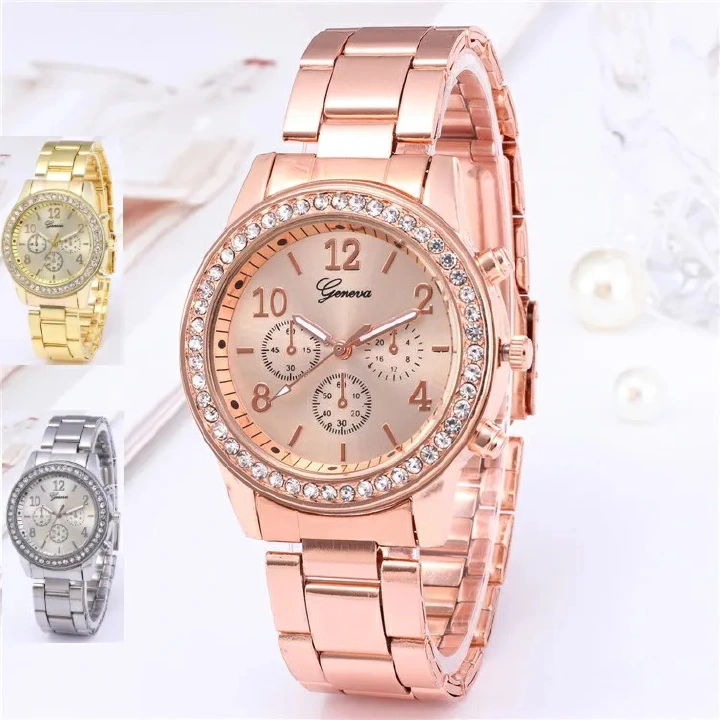 Geneva Women Watches For Lady Wrist Watch Ladies Watches Luxury Quartz Stainless Steel Band Casual Fashion Valentine's Day Gift