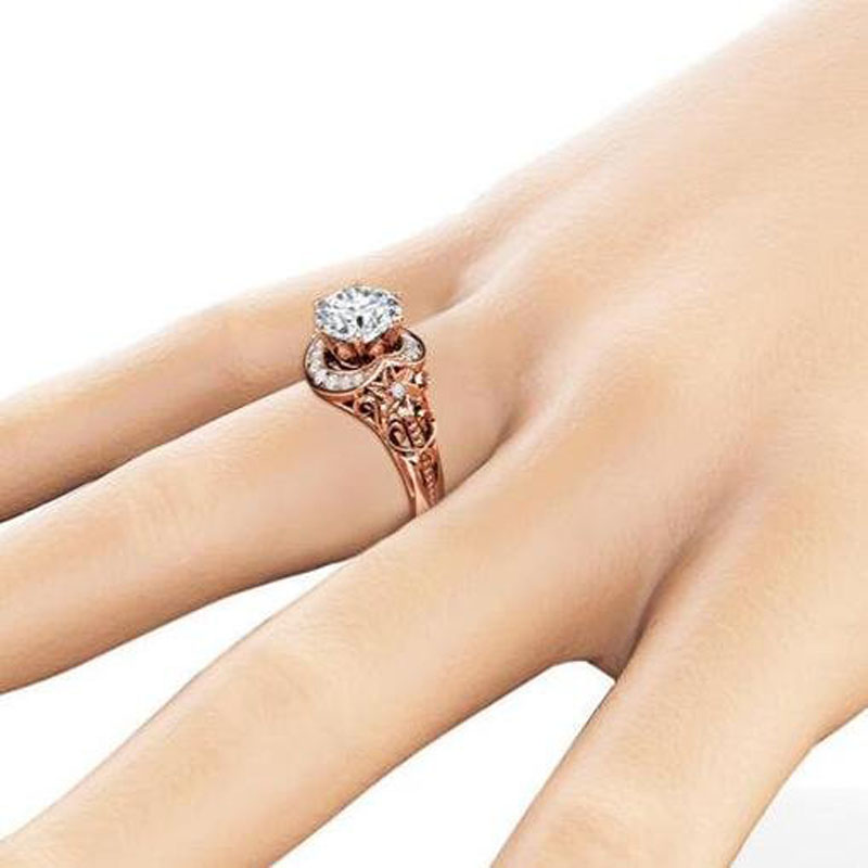 Hot Selling 14kt Rose Gold Plated Exquisite Hollow Floral Ring 5A  Wedding Engagement Jewelry Ring