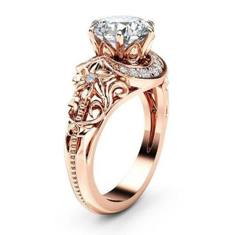 Hot Selling 14kt Rose Gold Plated Exquisite Hollow Floral Ring 5A  Wedding Engagement Jewelry Ring