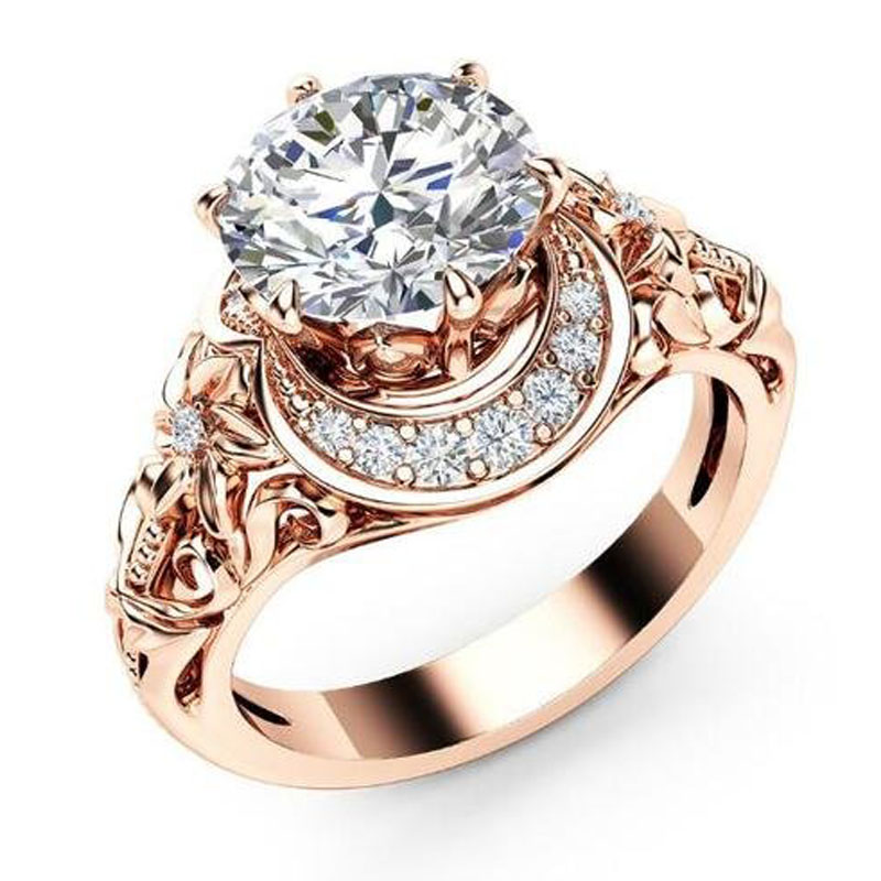 Hot Selling 14kt Rose Gold Plated Exquisite Hollow Floral Ring 5A  Wedding Engagement Jewelry Ring