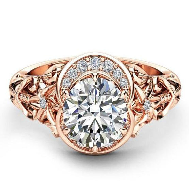 Hot Selling 14kt Rose Gold Plated Exquisite Hollow Floral Ring 5A  Wedding Engagement Jewelry Ring