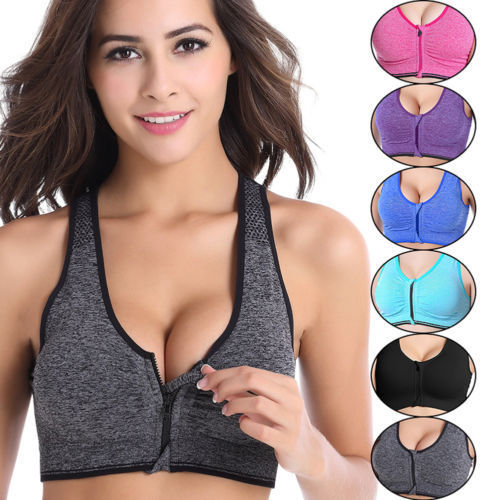 Womens Sport Yoga Top Bra for Running Gym Workout Wire Free Front Zipper