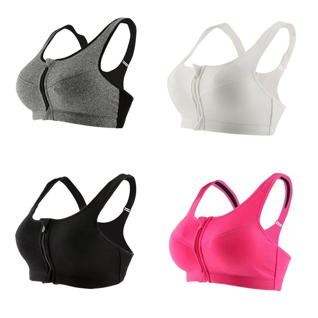 Womens Sport Yoga Top Bra for Running Gym Workout Wire Free Front Zipper