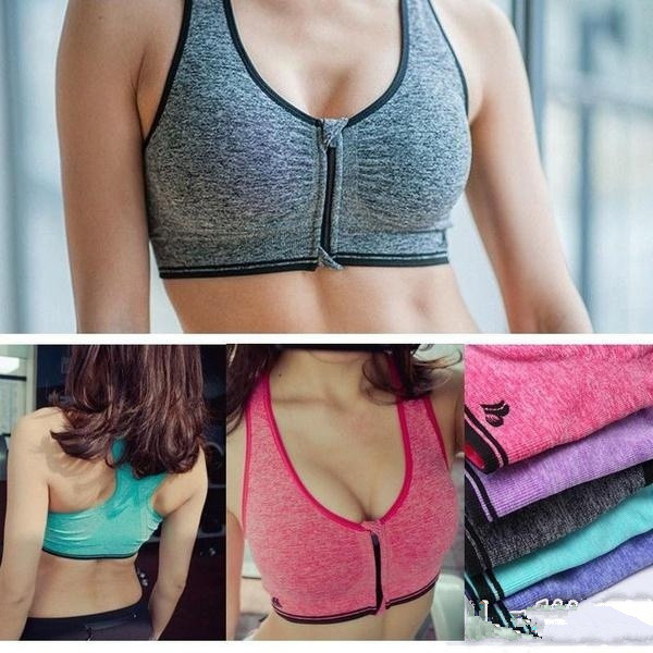 Womens Sport Yoga Top Bra for Running Gym Workout Wire Free Front Zipper
