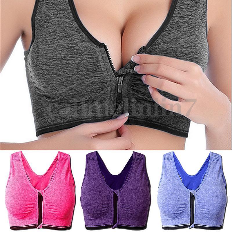 Womens Sport Yoga Top Bra for Running Gym Workout Wire Free Front Zipper
