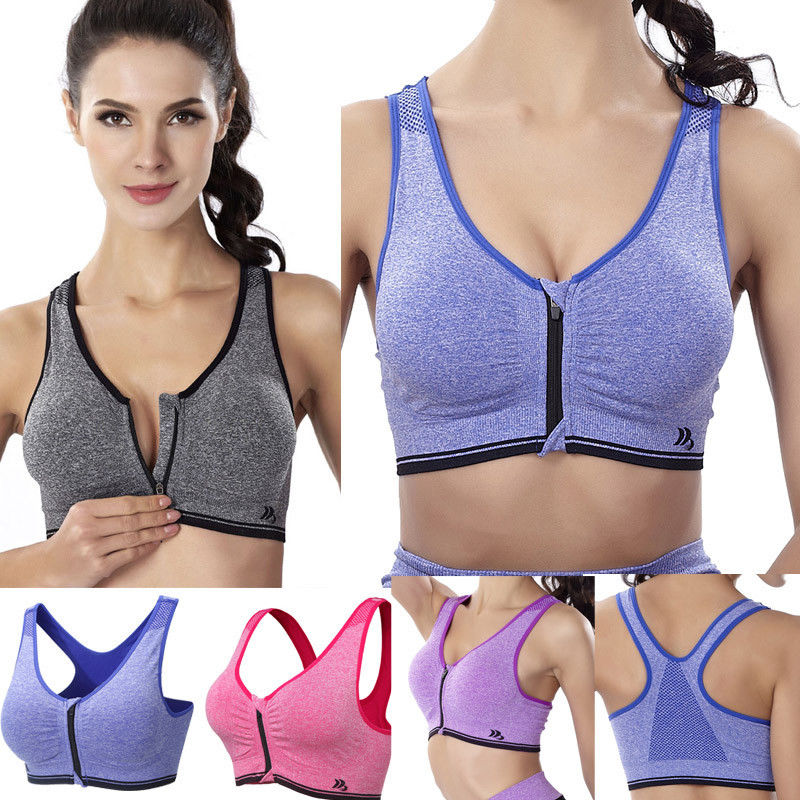 Womens Sport Yoga Top Bra for Running Gym Workout Wire Free Front Zipper