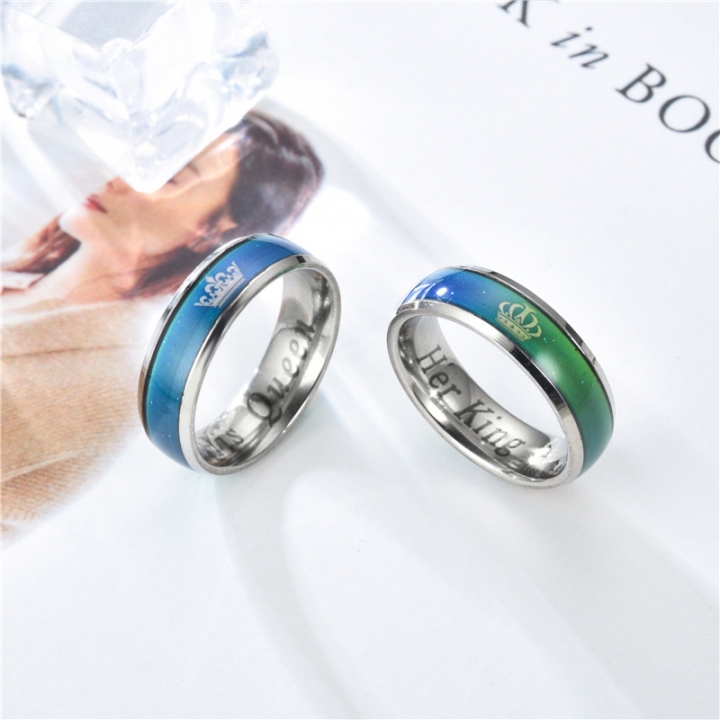 Steel Mood Rings Temperature Emotion Feeling Engagement Rings Women Men Promise Rings For Couples
