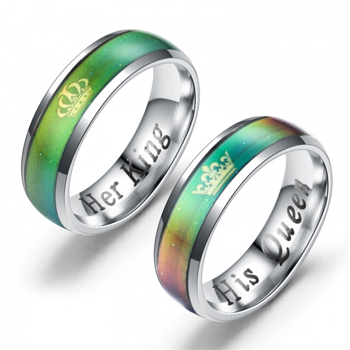 Steel Mood Rings Temperature Emotion Feeling Engagement Rings Women Men Promise Rings For Couples