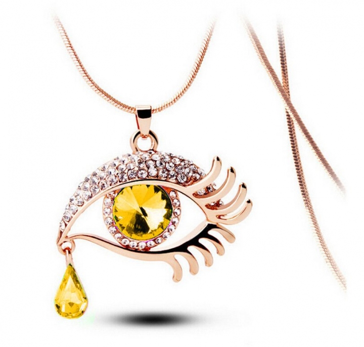 Charm Woman Evil Eye Crystal Rhinestone Teardrop Pendant Chain Necklace