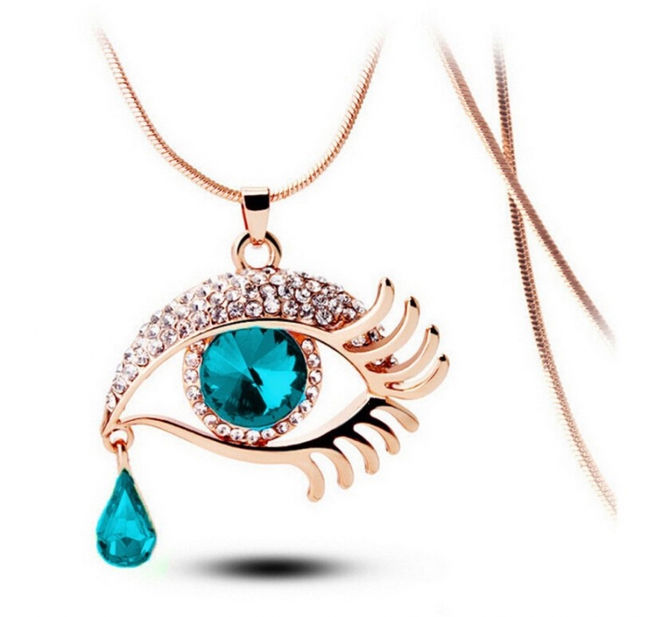 Charm Woman Evil Eye Crystal Rhinestone Teardrop Pendant Chain Necklace