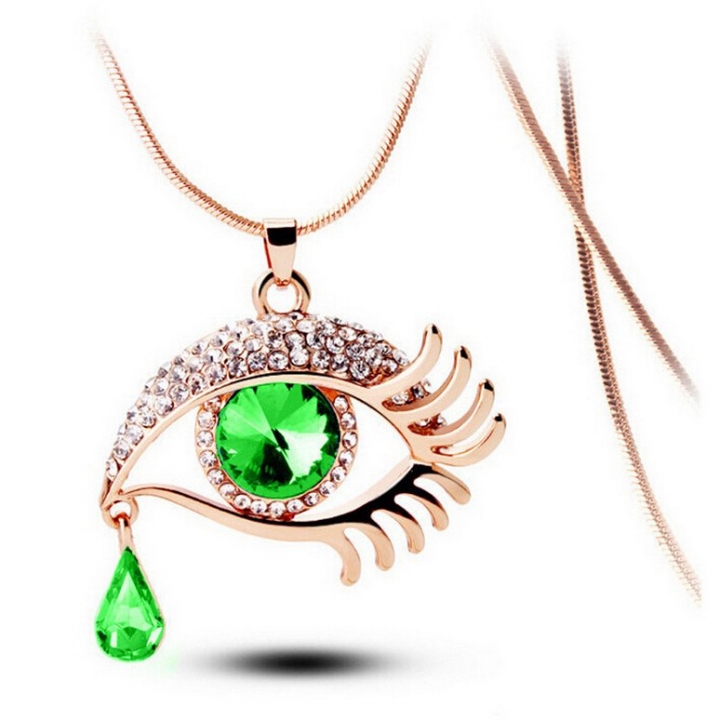 Charm Woman Evil Eye Crystal Rhinestone Teardrop Pendant Chain Necklace