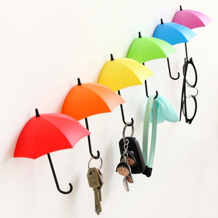 3PCS Umbrella Shaped Creative Key Hanger Rack Decorative Holder Wall Hook