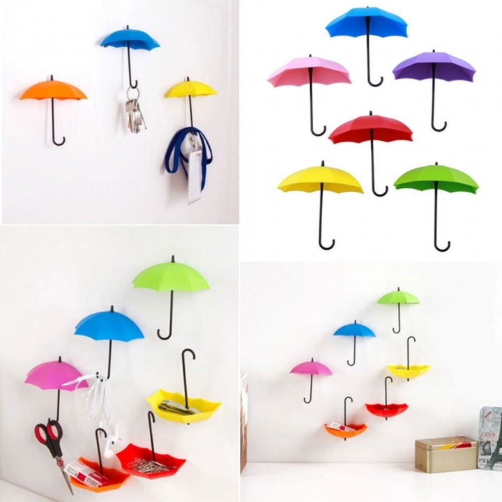 3PCS Umbrella Shaped Creative Key Hanger Rack Decorative Holder Wall Hook