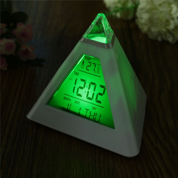 Charminer 7 LED Pyramid Change Colour Digital Clock With Date Alarm Temperature Alarm Clock ABS