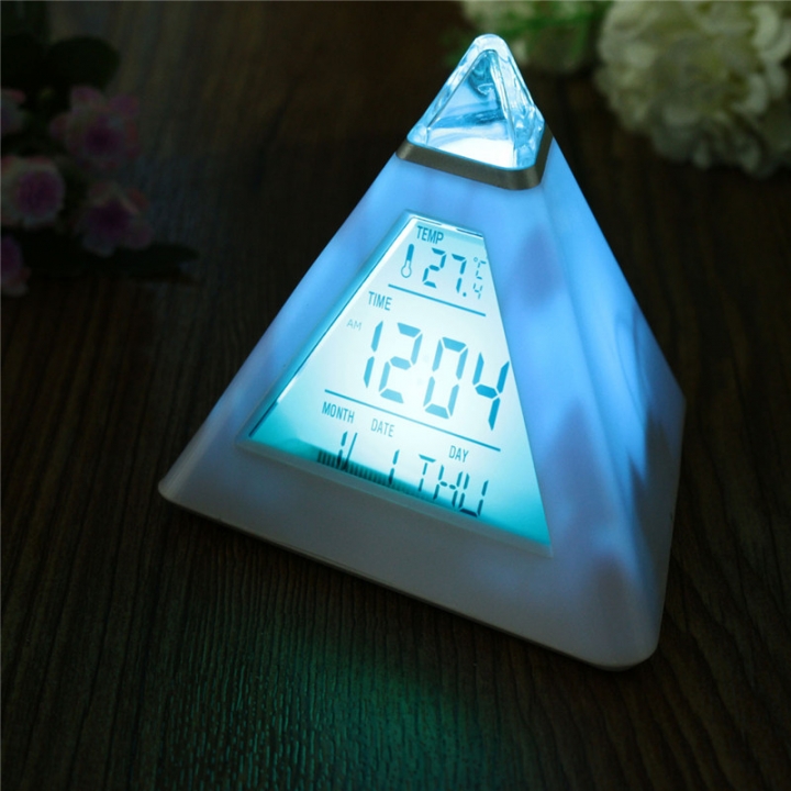 Charminer 7 LED Pyramid Change Colour Digital Clock With Date Alarm Temperature Alarm Clock ABS