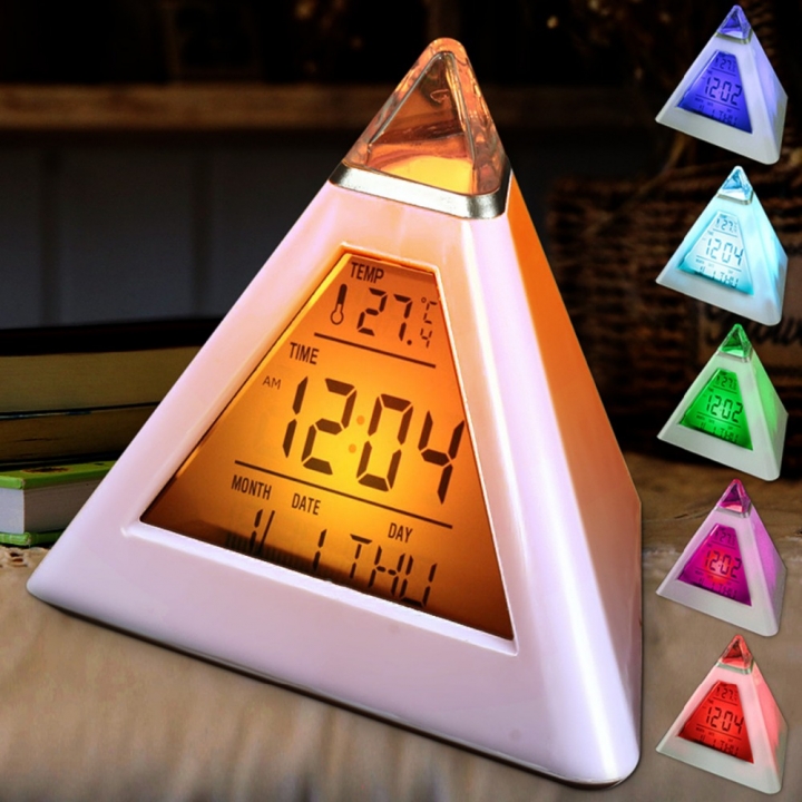Charminer 7 LED Pyramid Change Colour Digital Clock With Date Alarm Temperature Alarm Clock ABS