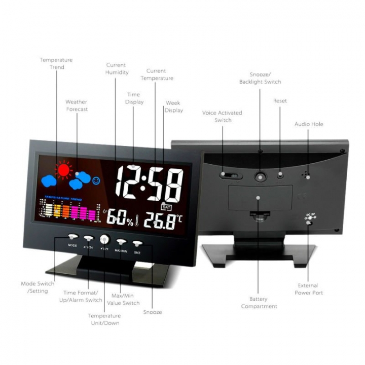 LED Digital Projection Alarm Clock Loud Snooze Calendar Weather Coloalarm clocks