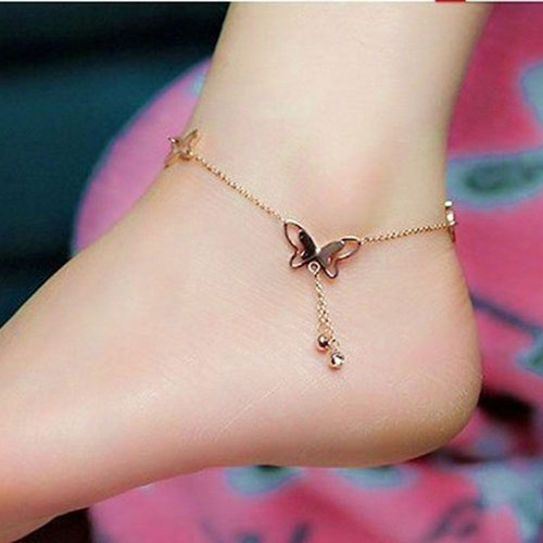 Butterfly Double Rhinestone Tassel Anklet Summer Gift
