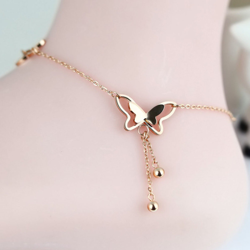 Butterfly Double Rhinestone Tassel Anklet Summer Gift