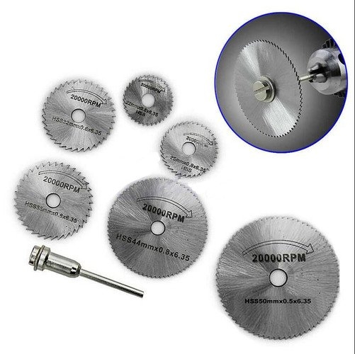 7Pcs HSS Rotary Tool Woodworking Circular Saw Blades Kit Set Dremel 1/8&quot; Mandrel