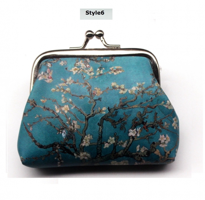 Female Oil Paiting Yellow Blue Van Gogh Wheat Field Starry Sky Printing Kiss Lock Mini Coin Purse