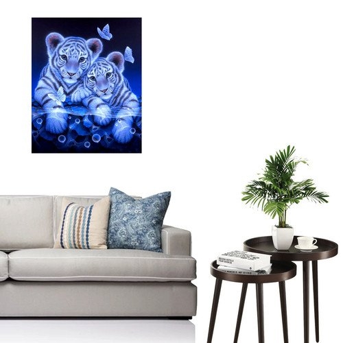 5D DIY Diamond Painting Full circular Diamond Painting Tigers &amp; Butterfly