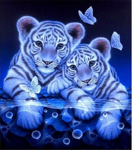 5D DIY Diamond Painting Full circular Diamond Painting Tigers &amp; Butterfly