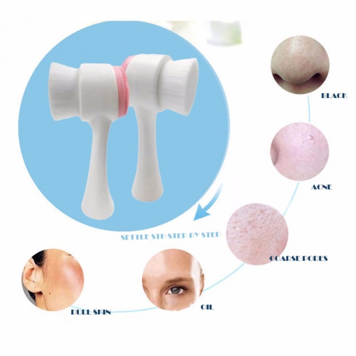 Double Side Silicone Facial Cleanser Brush Portable Size 3D Face Cleaning Vibration Massage