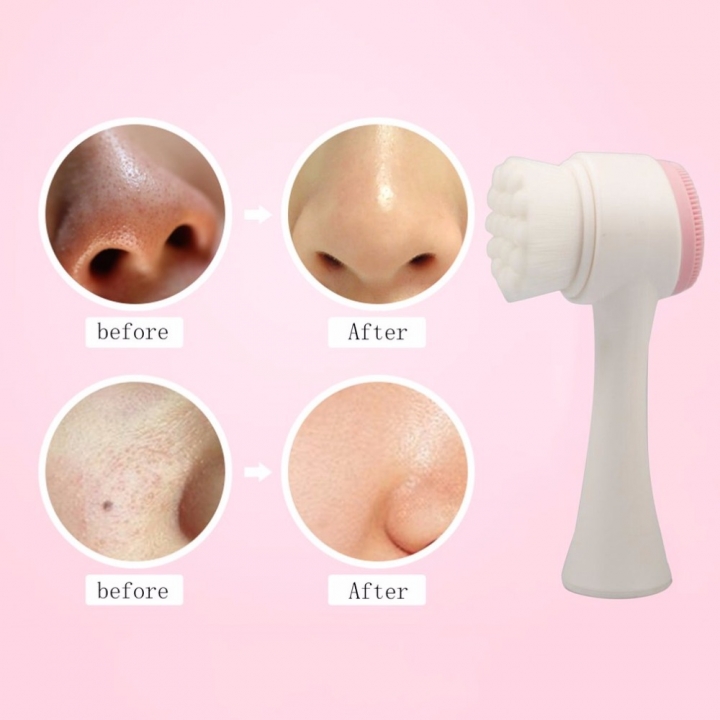 Double Side Silicone Facial Cleanser Brush Portable Size 3D Face Cleaning Vibration Massage
