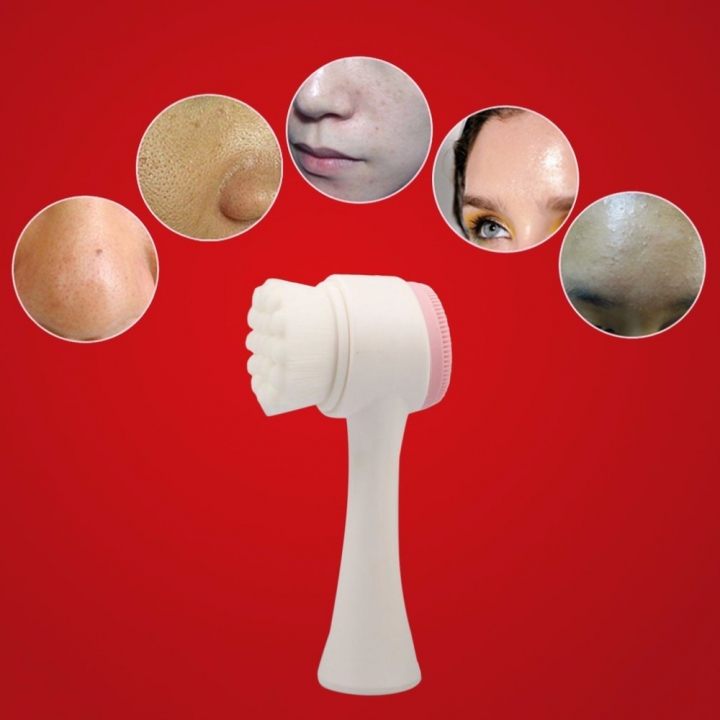 Double Side Silicone Facial Cleanser Brush Portable Size 3D Face Cleaning Vibration Massage