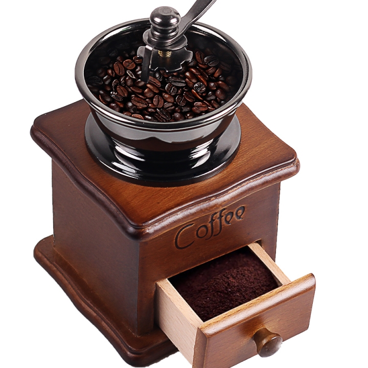 Wooden Handmade Coffee Grinder Retro Wood Design Coffee Mill Maker Stainless Steel Retro