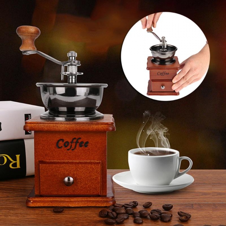 Wooden Handmade Coffee Grinder Retro Wood Design Coffee Mill Maker Stainless Steel Retro