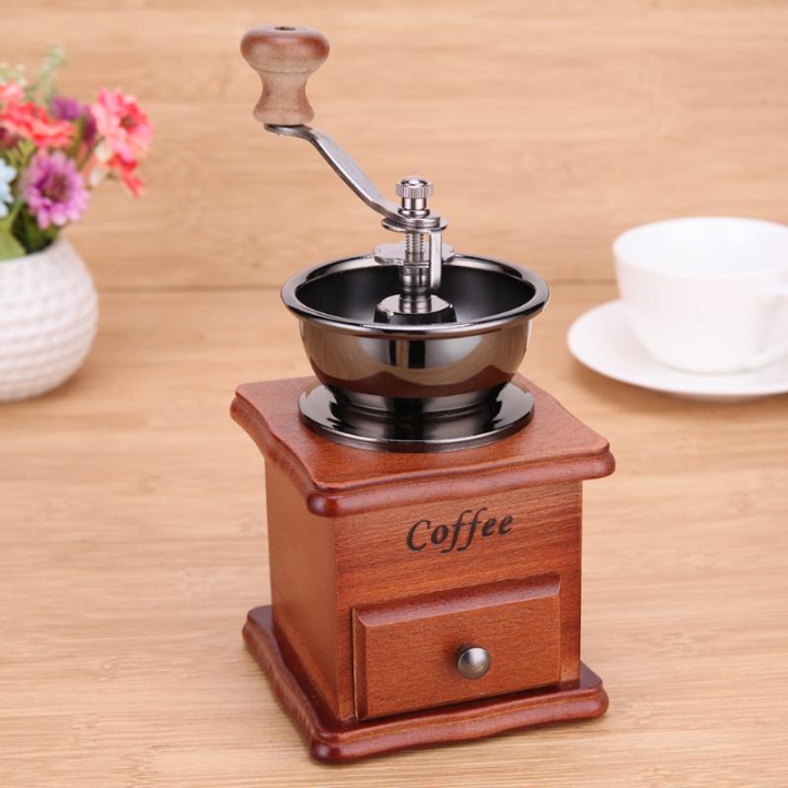 Wooden Handmade Coffee Grinder Retro Wood Design Coffee Mill Maker Stainless Steel Retro